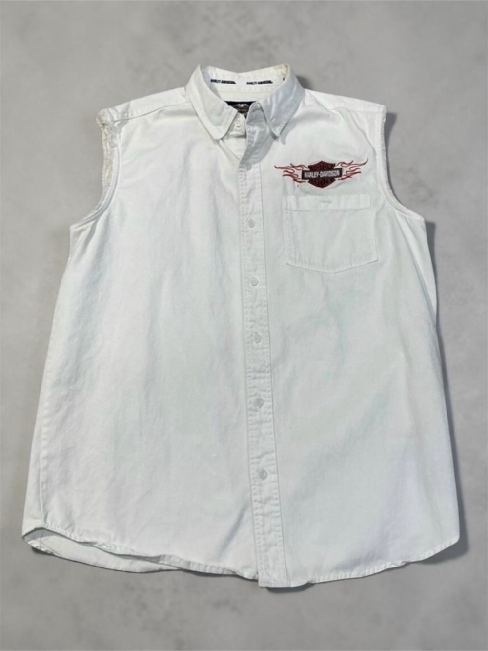 Harley Davidson White Cut Off Button Up Vest Muscle Shirt